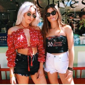LF Floral Tie Crop Top Red Aus 8 US Small
